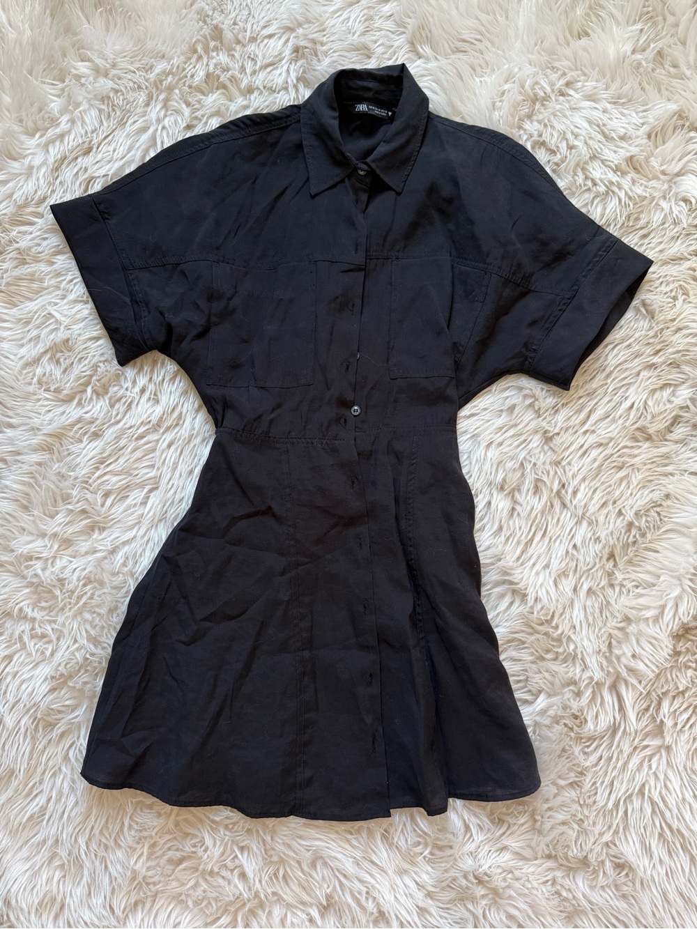 Zara Black Short Sleeve Mini Shirt Dress